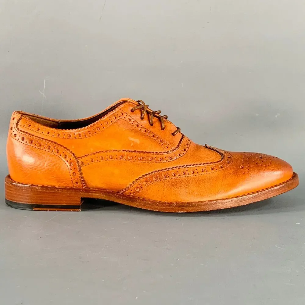 PAUL SMITH  7.5 Orange Perforated Leather Wingtip Lace-Up Flexible Travel Shoes